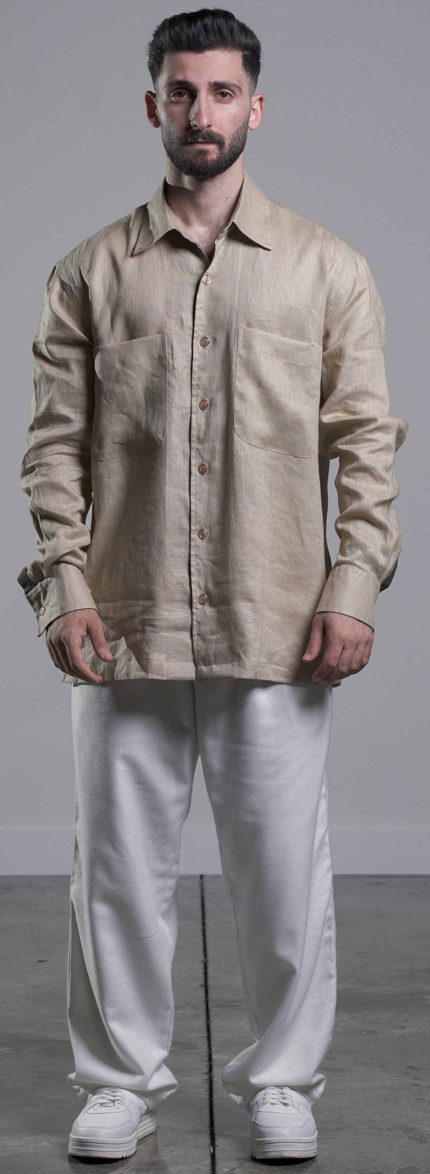 Beige  Linen Shirt with two pockets