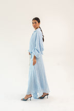 SKY BLUE OVERSIZED BLOUSE WITH MAXI SKIRT - STRIPED