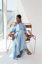 SKY BLUE OVERSIZED BLOUSE WITH MAXI SKIRT - STRIPED