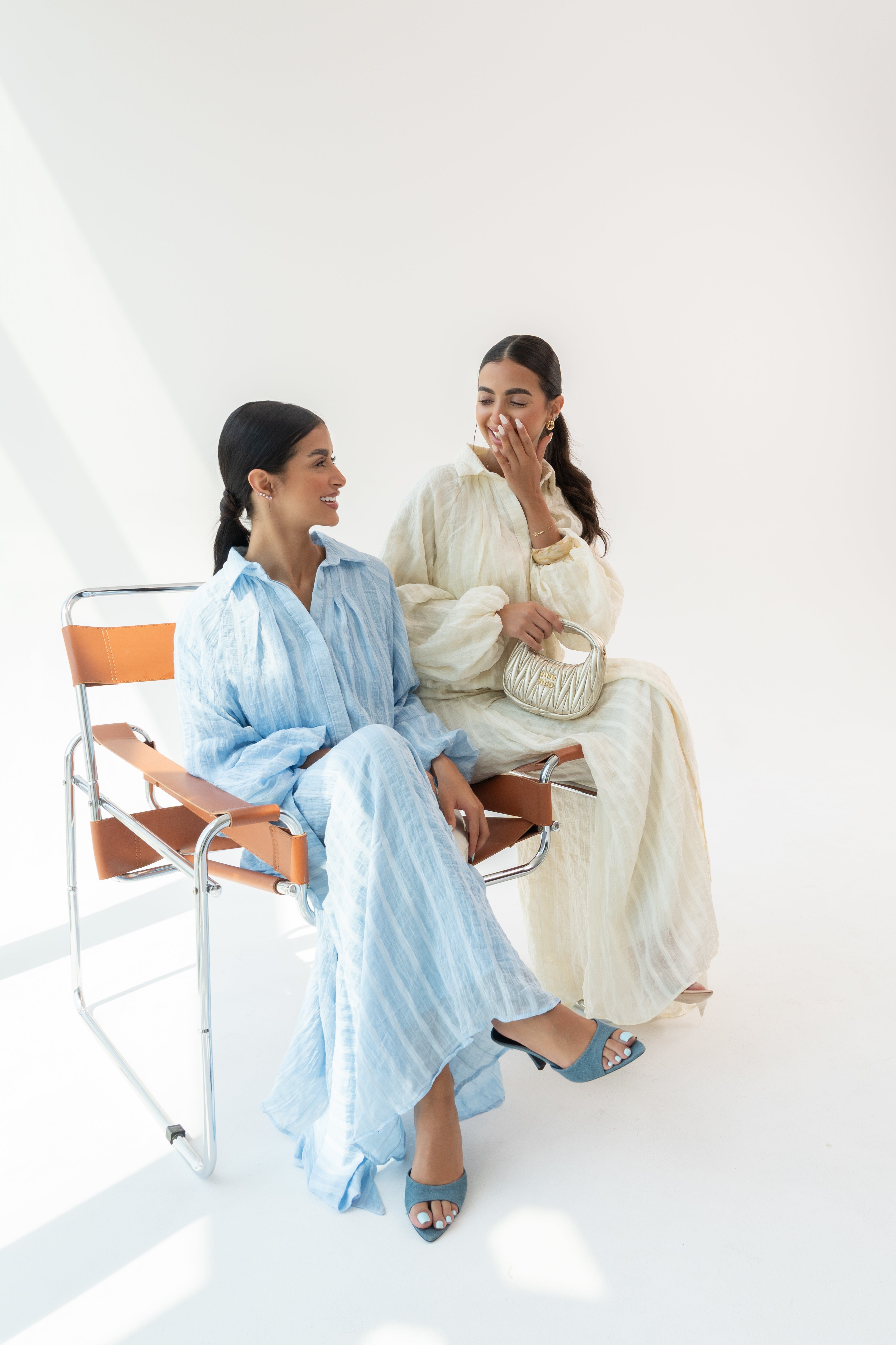 SKY BLUE OVERSIZED BLOUSE WITH MAXI SKIRT - STRIPED