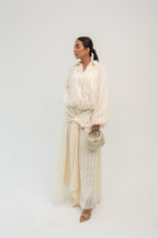 BEIGE OVERSIZED BLOUSE WITH MAXI SKIRT - STRIPED