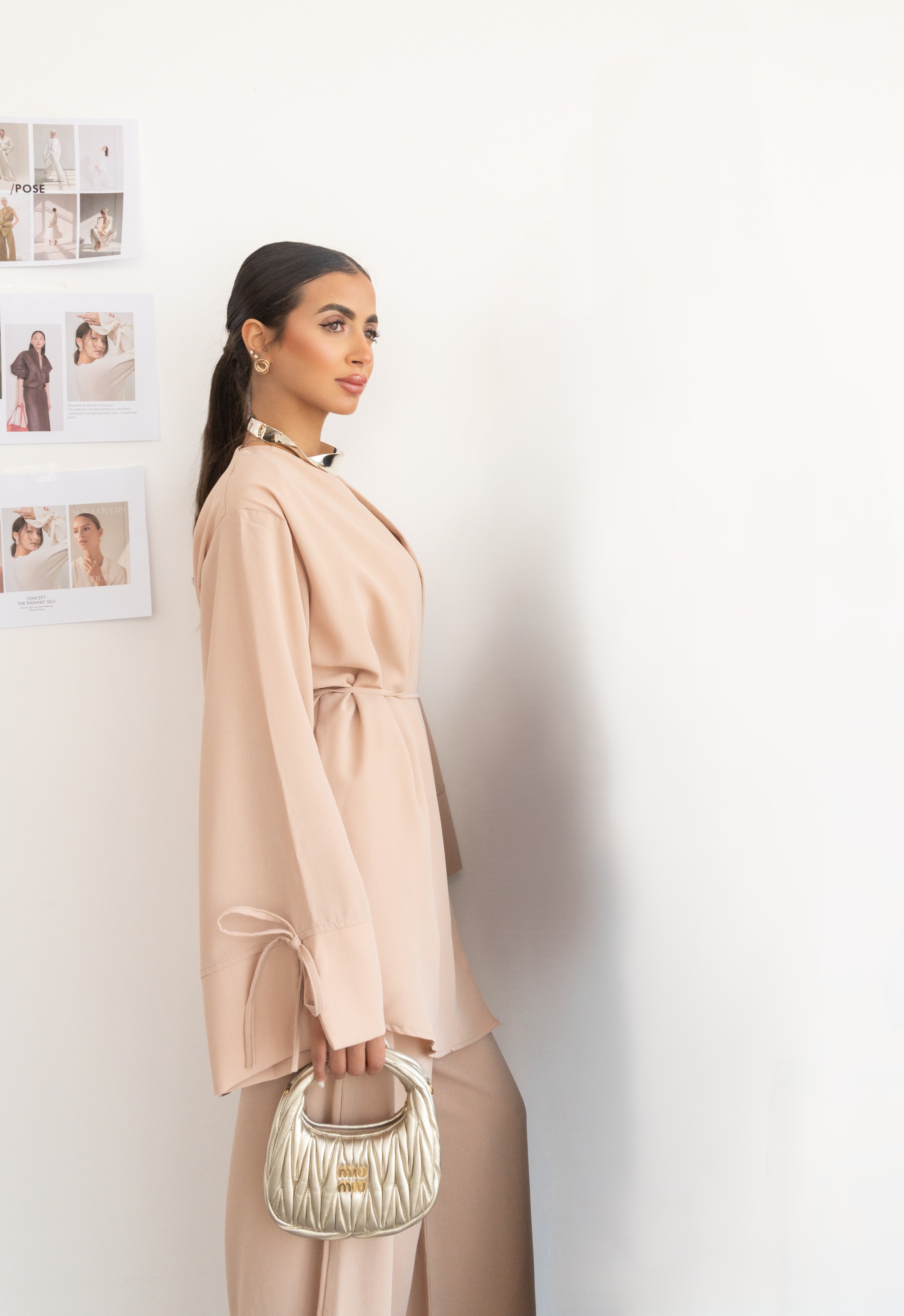 PEACH LONG TUNIC WITH SIDE TIES AND WIDE LEG TROUSERS