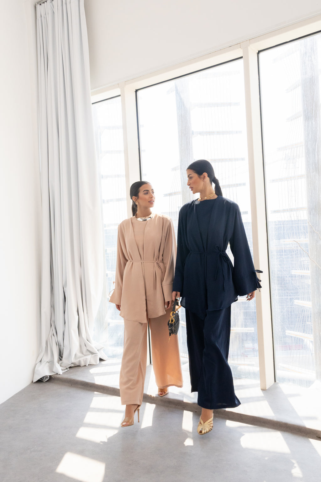 PEACH LONG TUNIC WITH SIDE TIES AND WIDE LEG TROUSERS
