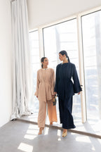 NAVY BLUE LONG TUNIC WITH SIDE TIES AND WIDE LEG TROUSERS