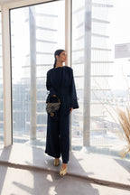 NAVY BLUE LONG TUNIC WITH SIDE TIES AND WIDE LEG TROUSERS