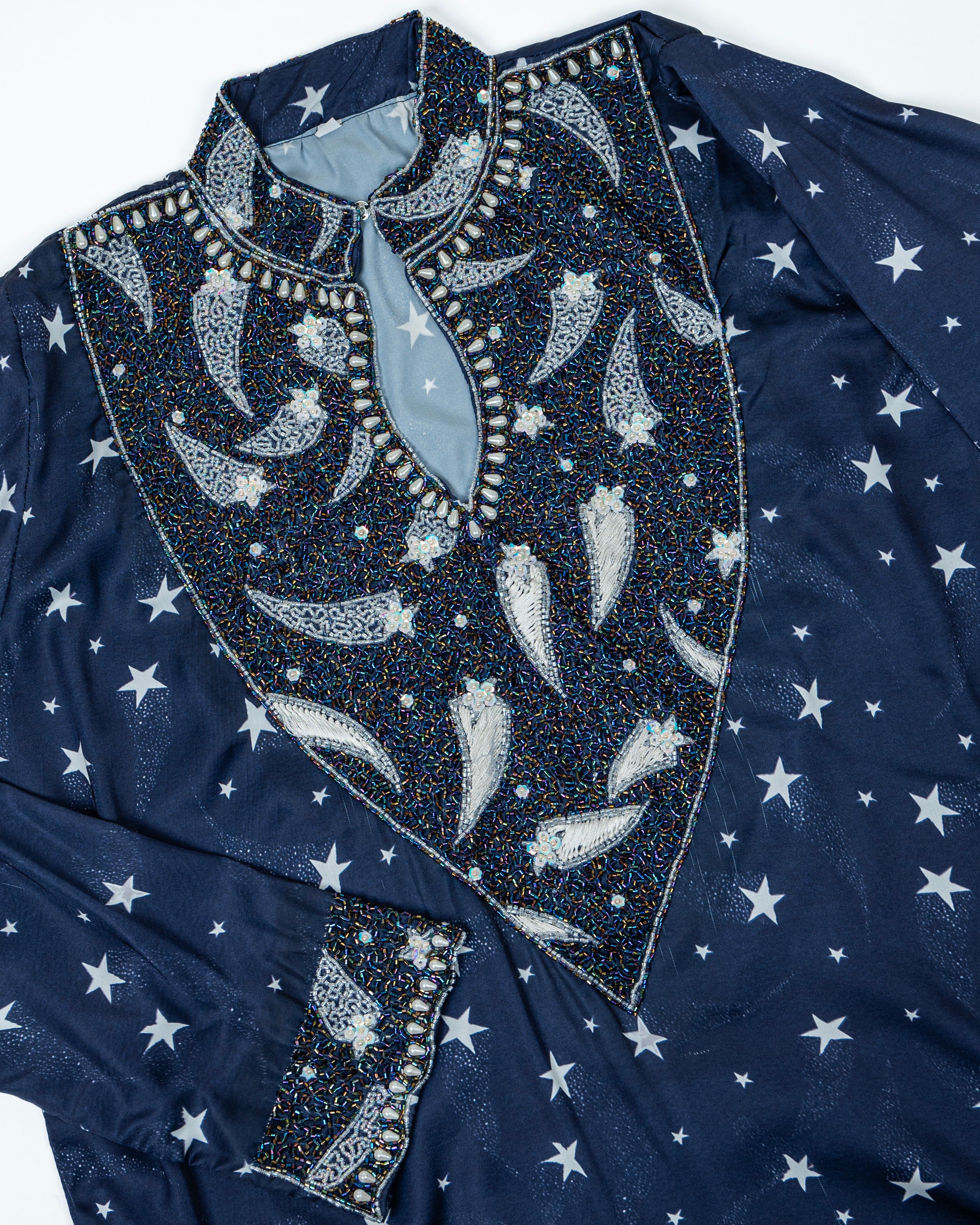 Navy Blue Star Collared Mukhwar