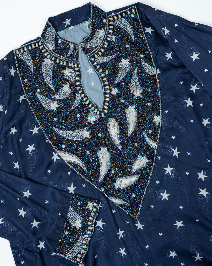 Navy Blue Star Collared Mukhwar
