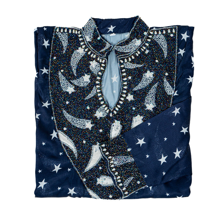 Navy Blue Star Collared Mukhwar