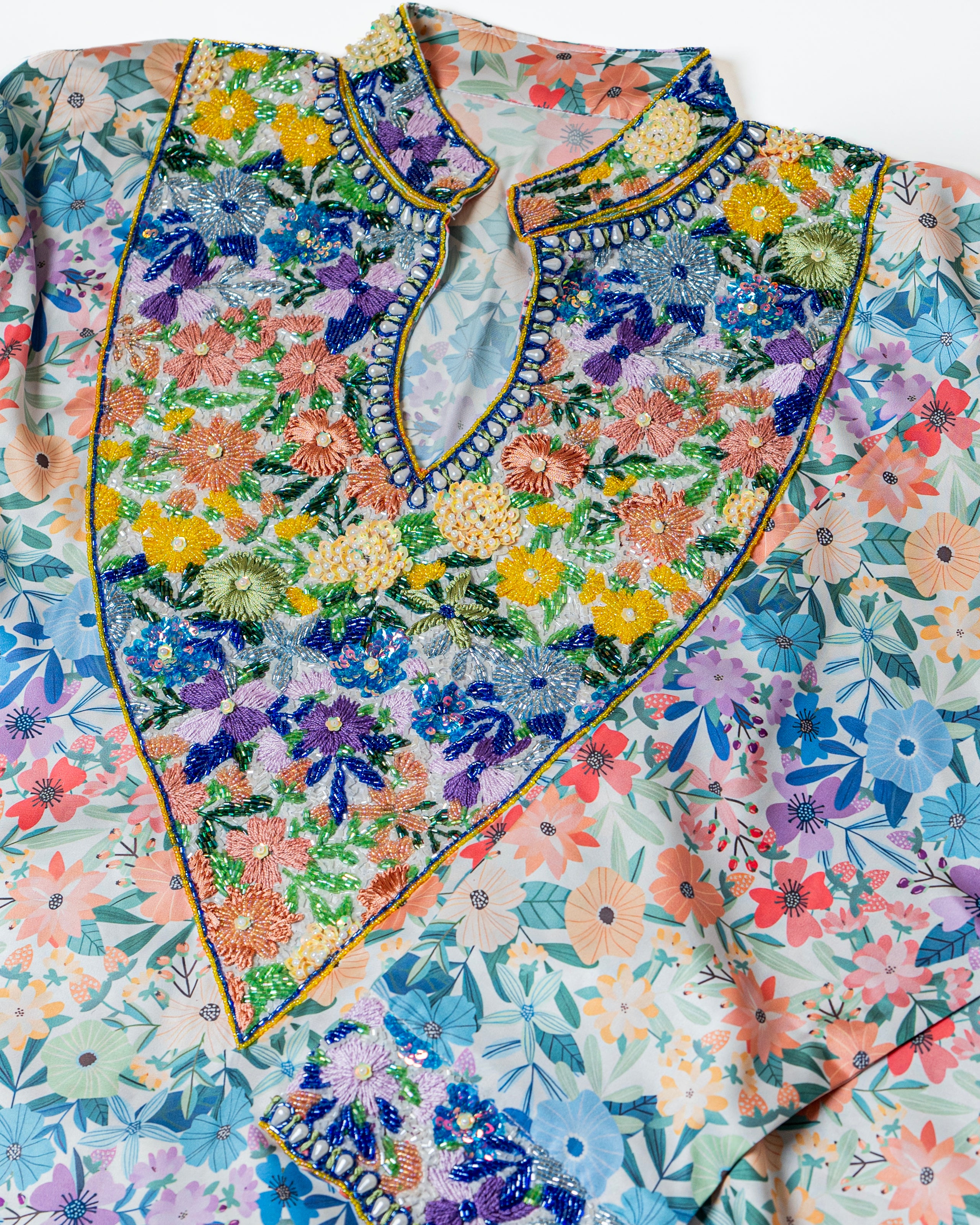 Multicolor Floral Collared Mukhwar