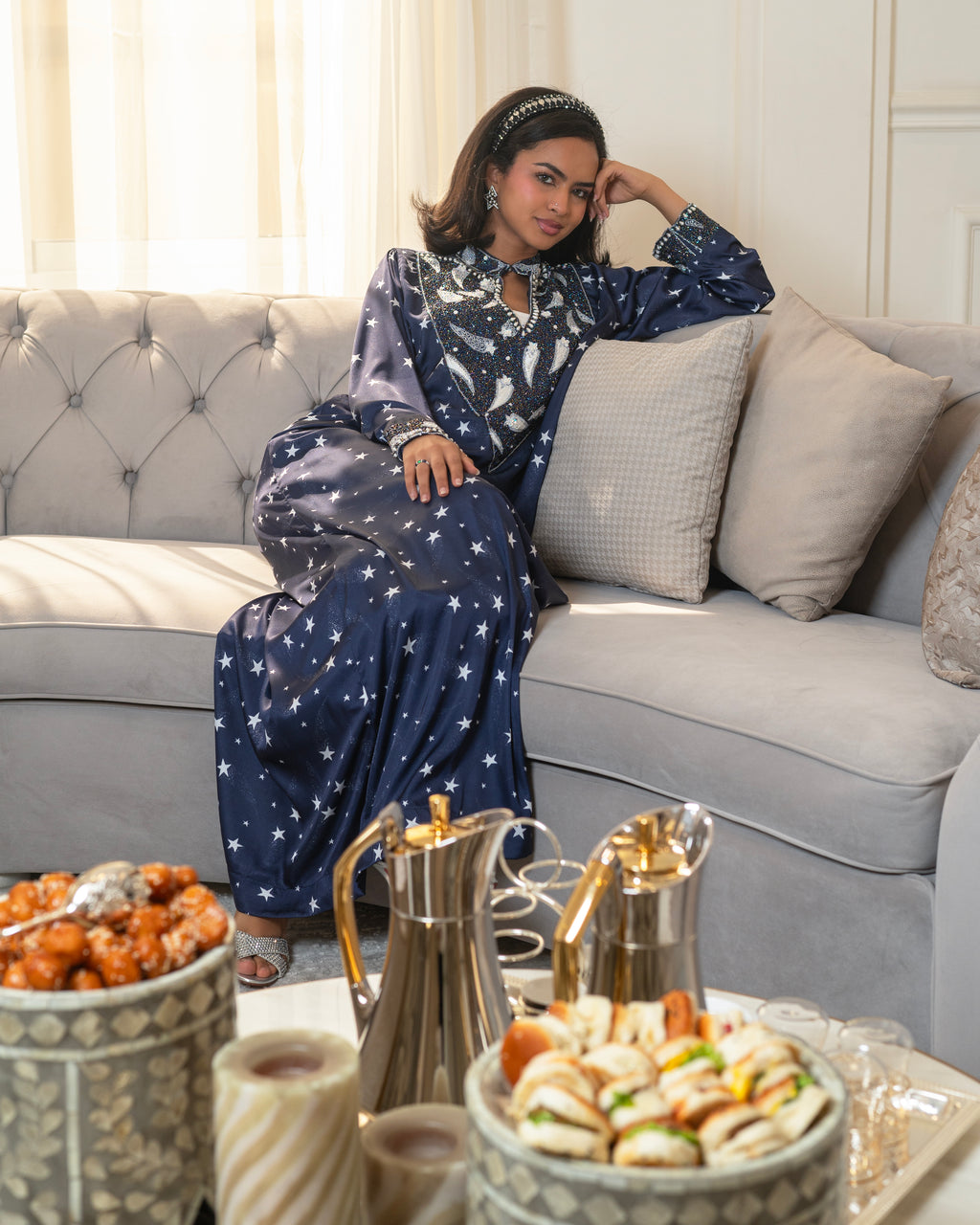 Navy Blue Star Collared Mukhwar