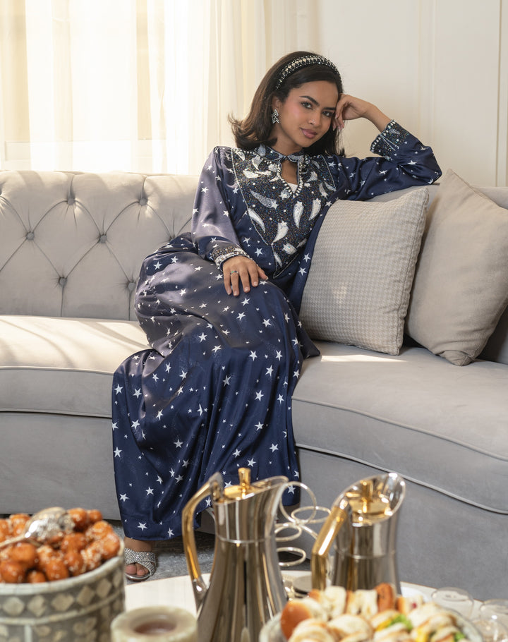 Navy Blue Star Collared Mukhwar