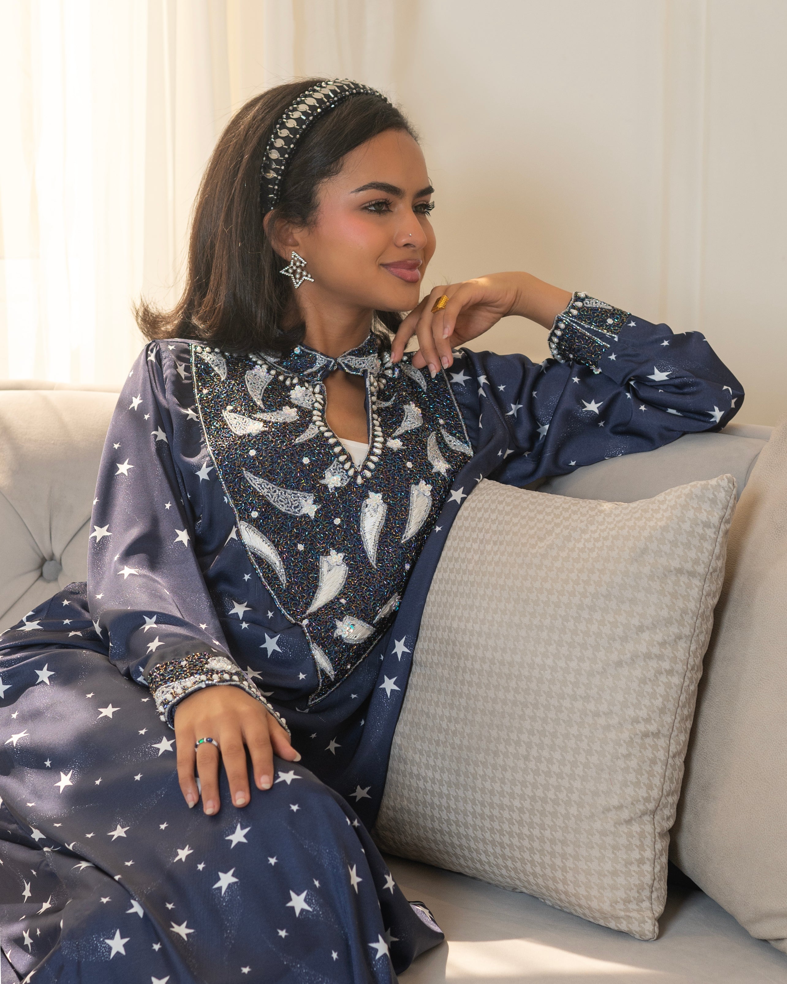 Navy Blue Star Collared Mukhwar