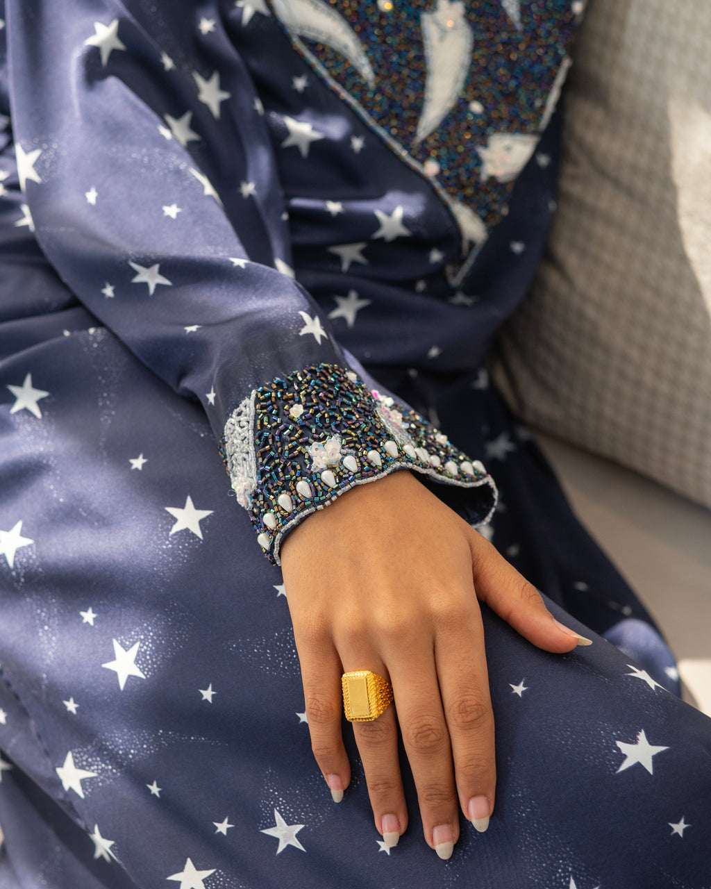 Navy Blue Star Collared Mukhwar