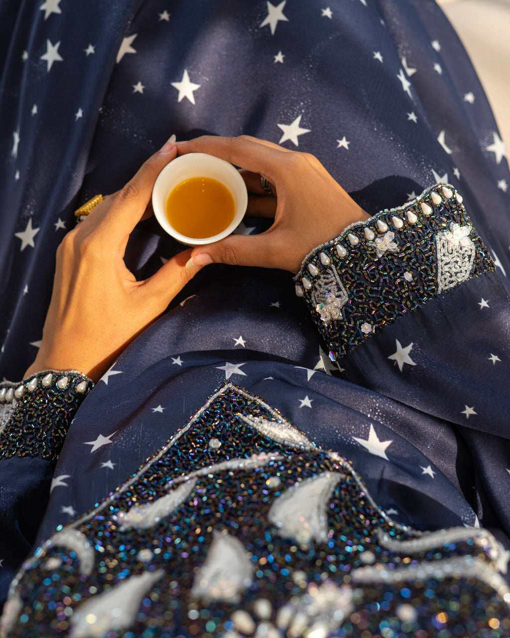 Navy Blue Star Collared Mukhwar