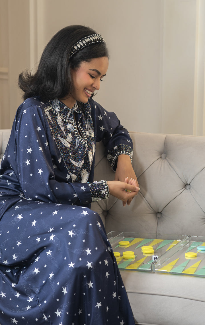 Navy Blue Star Collared Mukhwar