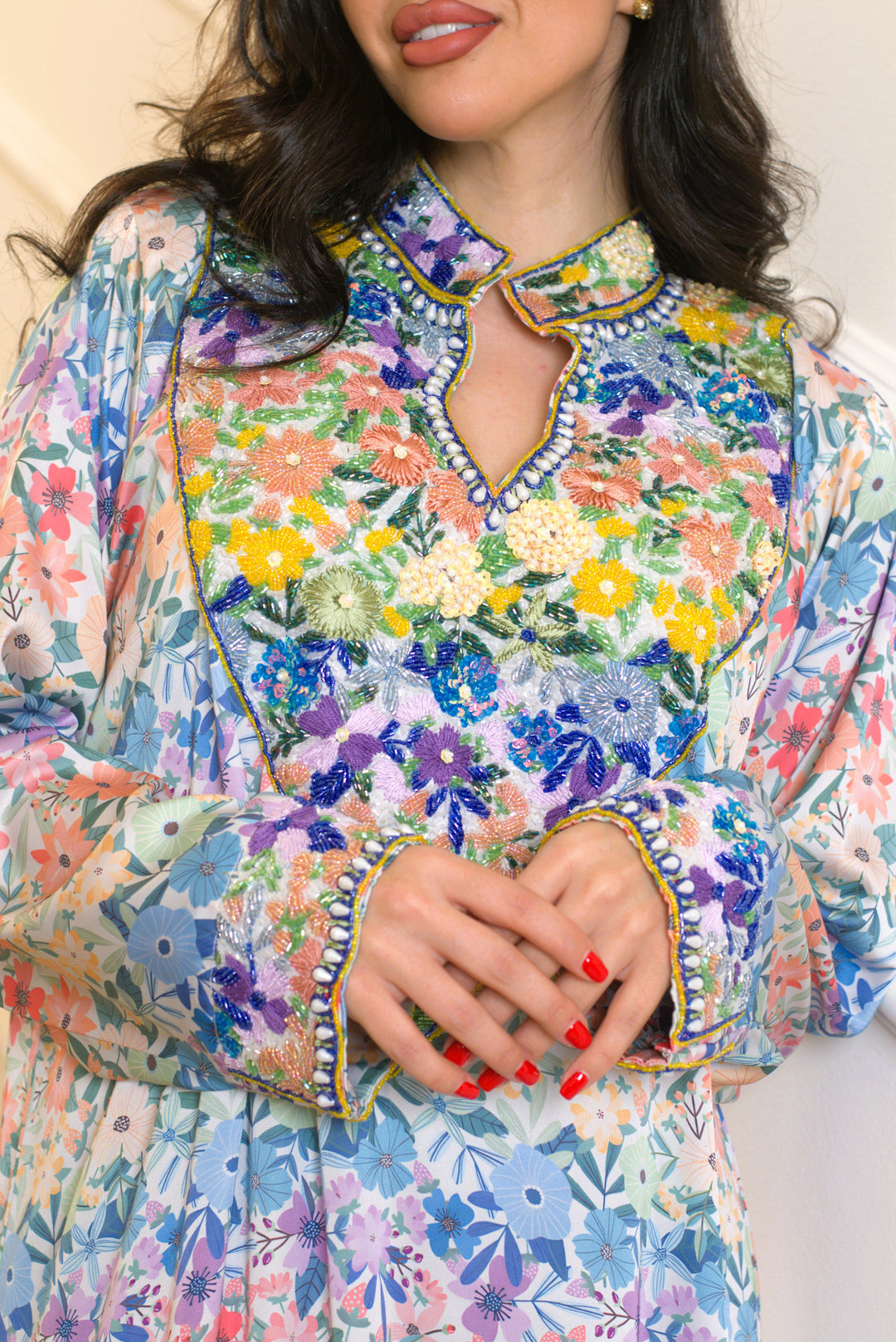 Multicolor Floral Collared Mukhwar