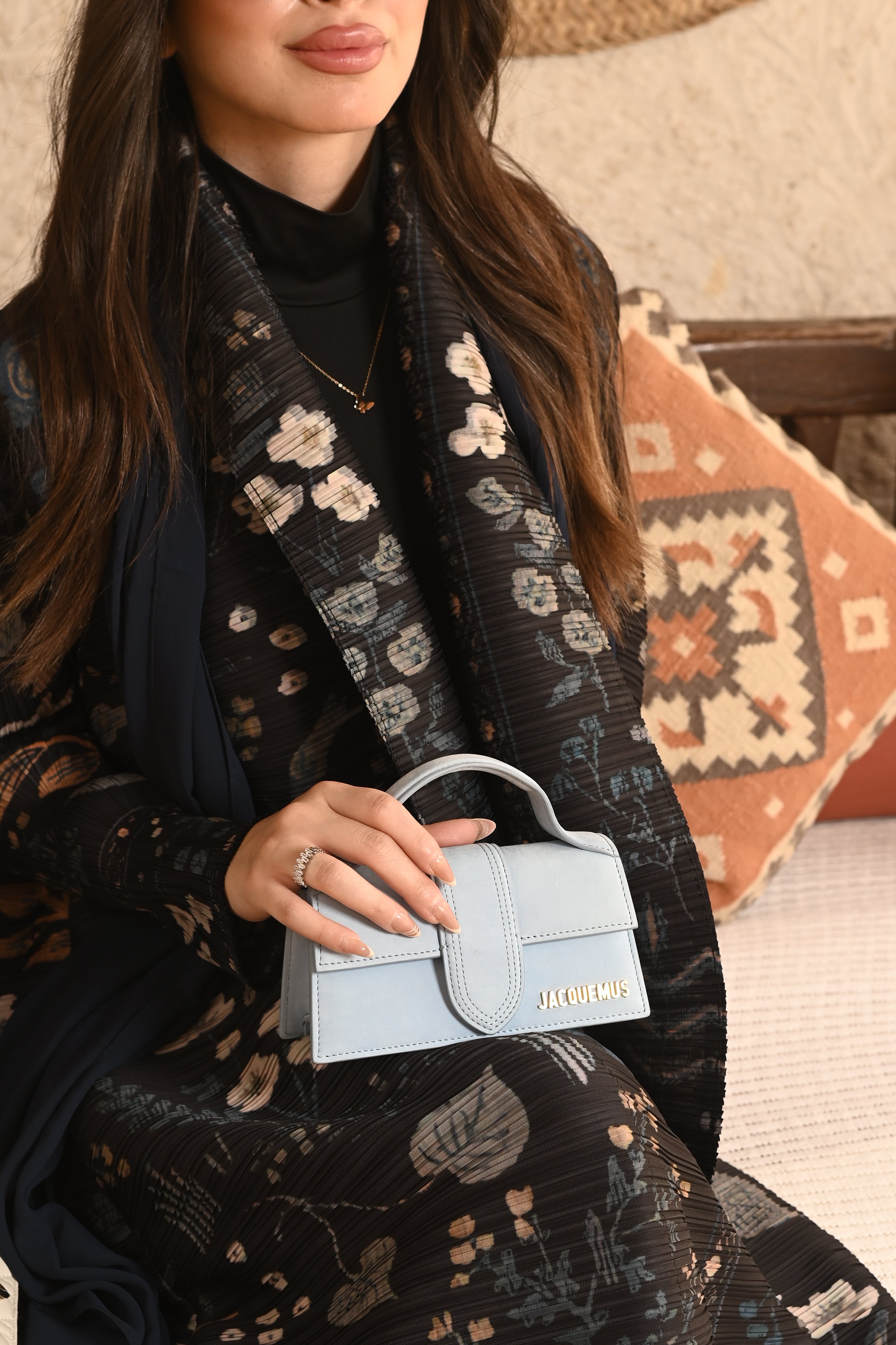 Midnight Blue Garden Plisse Abaya