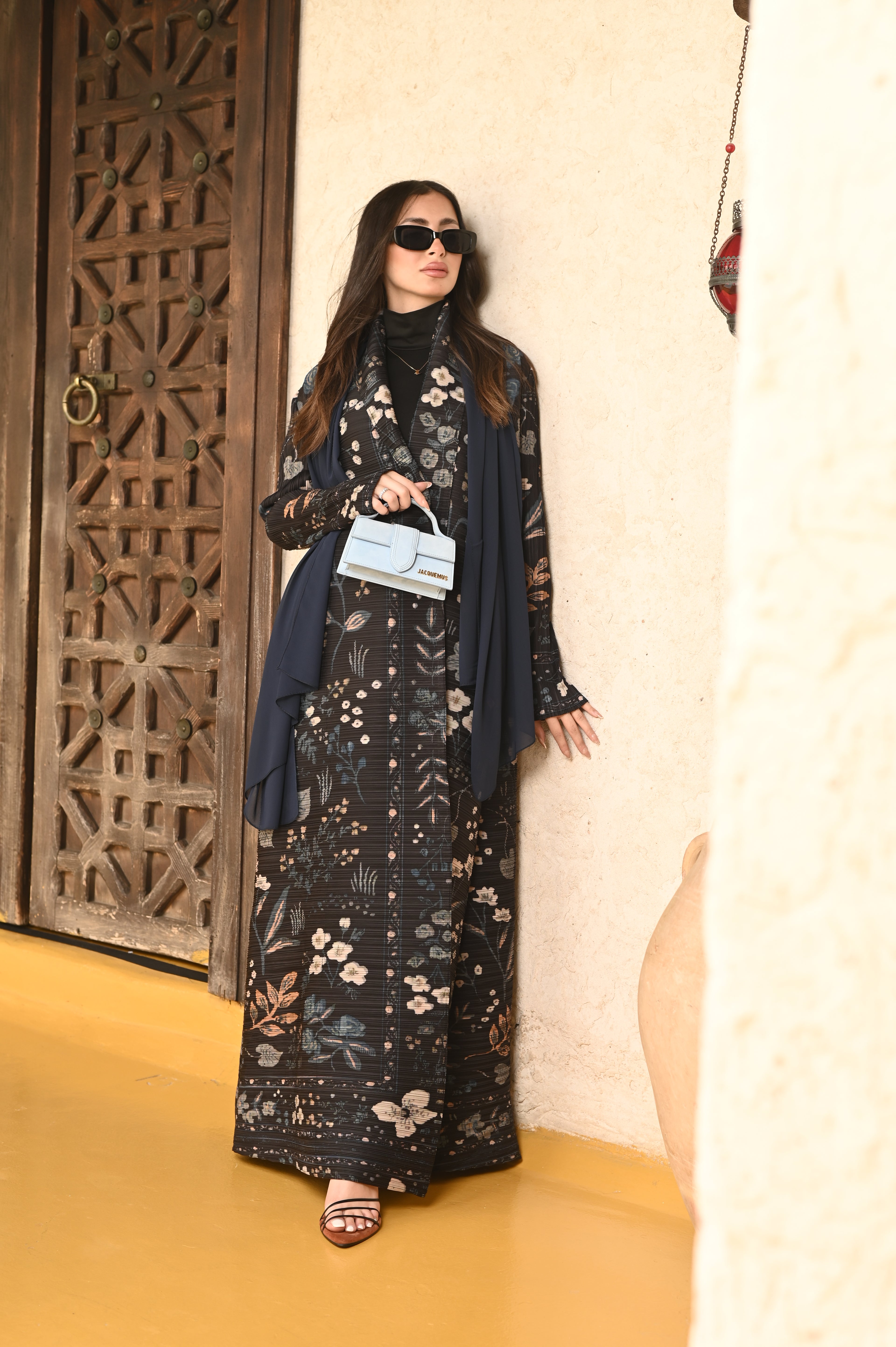 Midnight Blue Garden Plisse Abaya