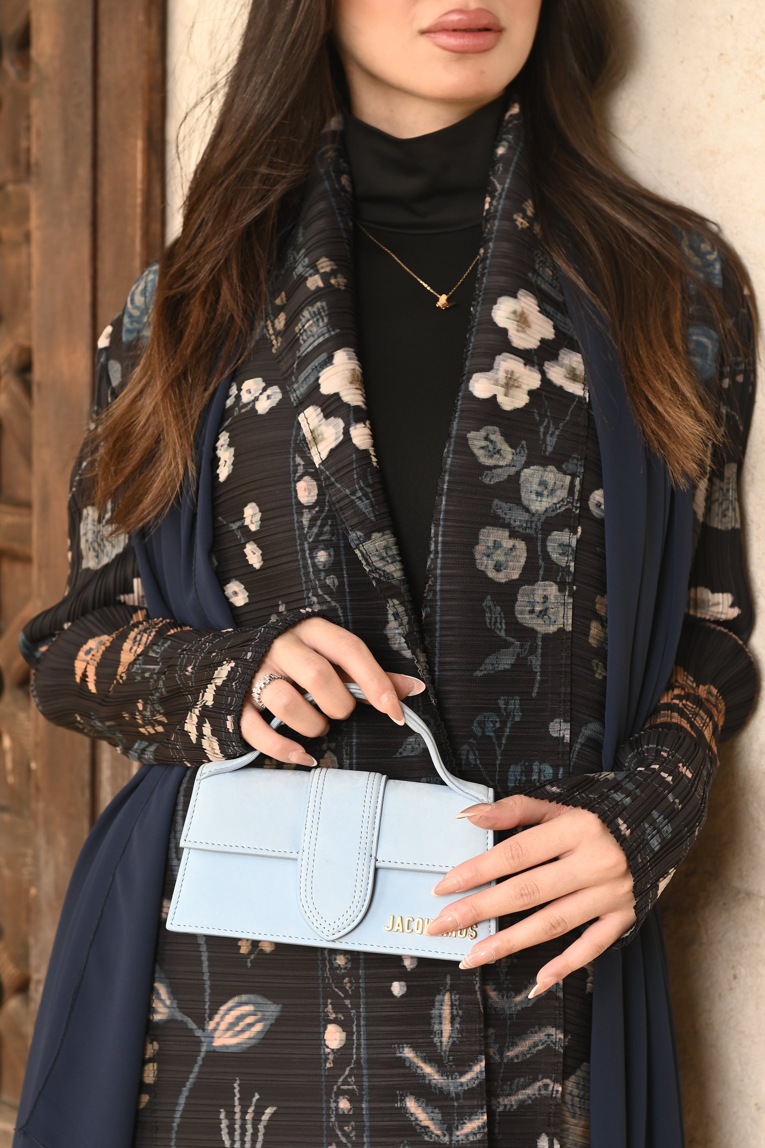 Midnight Blue Garden Plisse Abaya