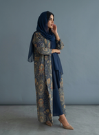Slate Blue Floral Plisse Abaya