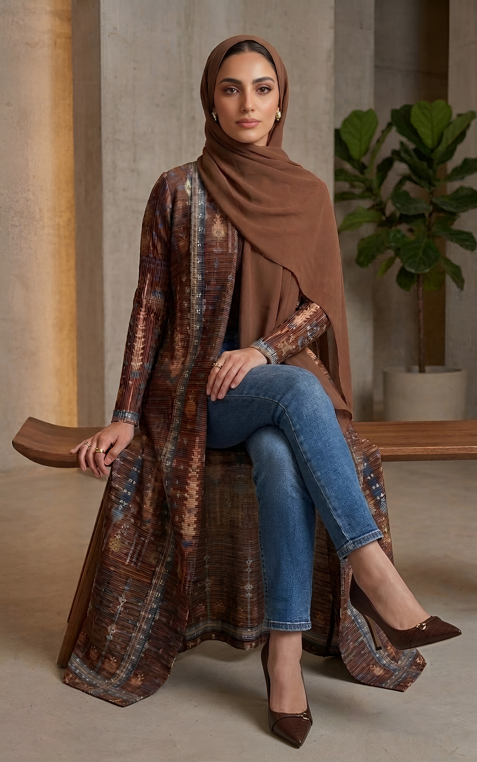 Coffee Brown Vintage Plisse Abaya