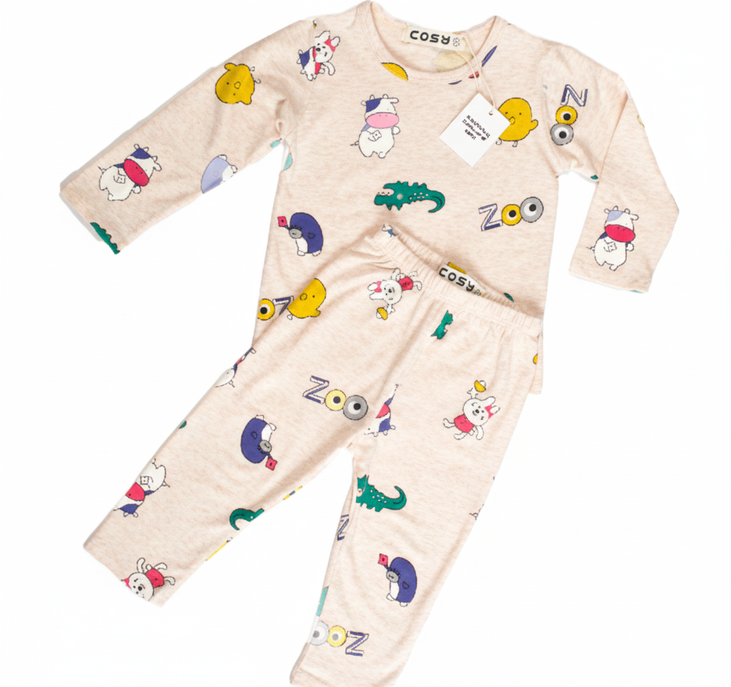 Be Cosy Kid's PJ Set with Zoo Print