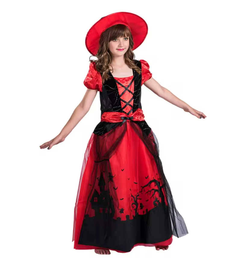 Gothic Red Witch Dress Cosplay Girls Halloween Costume