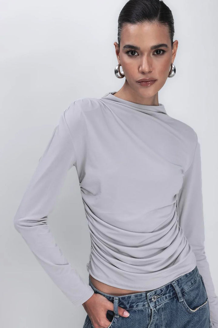 Grey Long Sleeve Cotton Top