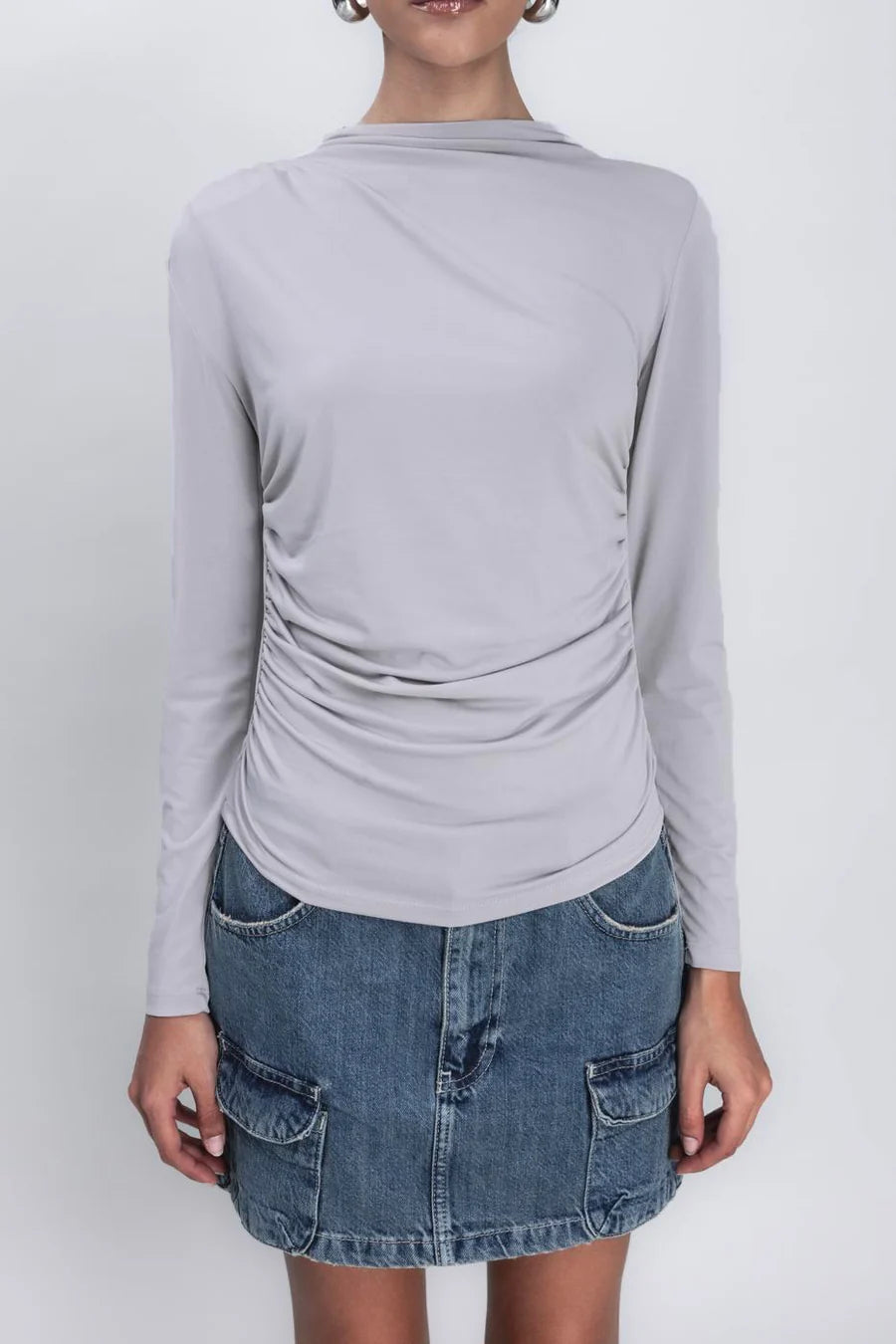 Grey Long Sleeve Cotton Top