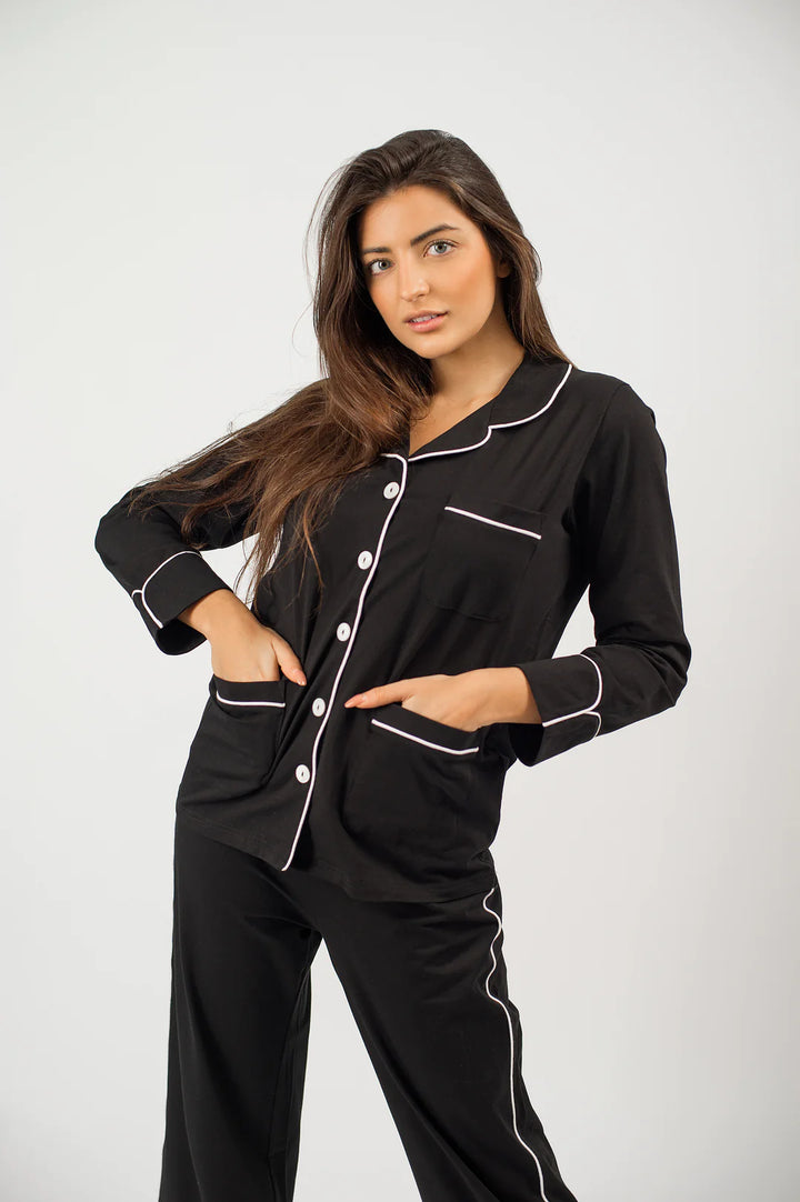 Be Cosy Classic PJ Set in Black