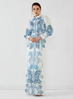 Blue Shirt Dress with Scarf Print