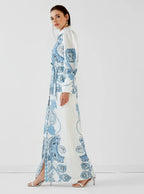 Blue Shirt Dress with Scarf Print