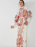 Peach Shirt Dress with Scarf Print