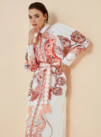 Peach Shirt Dress with Scarf Print