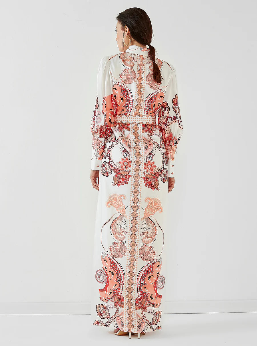 Peach Shirt Dress with Scarf Print