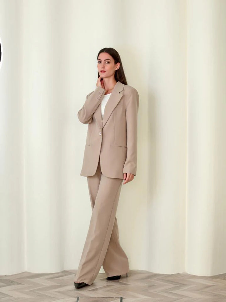 Haneen X Becosy Suit: Jacket and Trousers in Beige
