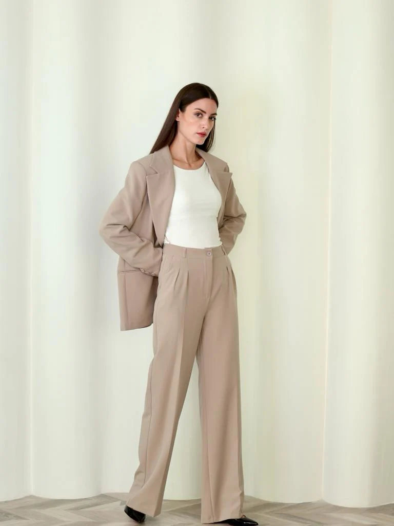 Haneen X Becosy Suit: Jacket and Trousers in Beige