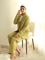 Haneen X Becosy Suit: Jacket and Trousers in Lime Green