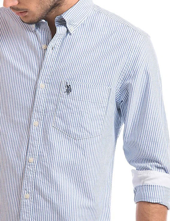 U.S. Polo Men's Full Sleeve Shirt in Blue Stripes