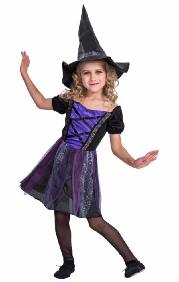 Purple Glitter Skeleton Witch Girls Halloween Costume