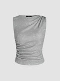 Round Neck Grey Glitter Asymmetrical Tank Top