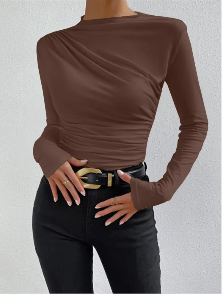 Brown Ruched Longsleeve Top