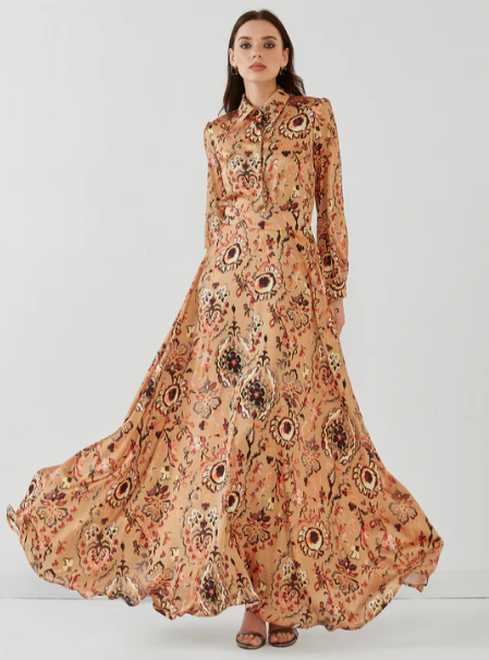 Floral Print Silk Touch Maxi Dress With Belt