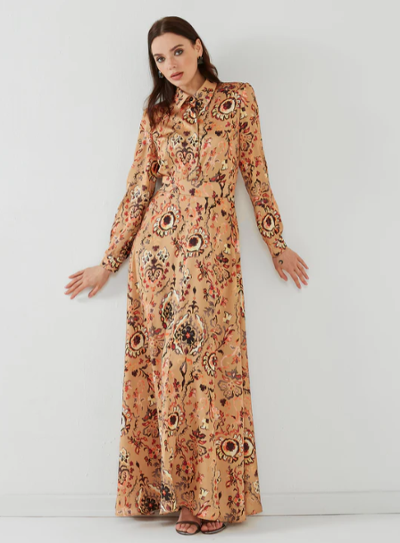 Floral Print Silk Touch Maxi Dress With Belt