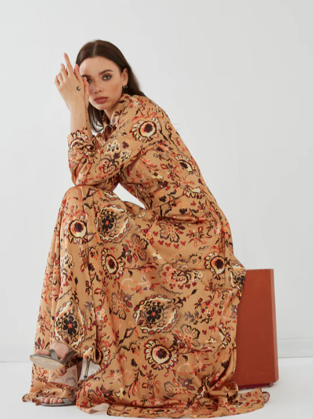 Floral Print Silk Touch Maxi Dress With Belt