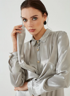 Silver Front Tie Maxi Dress with Gold Button