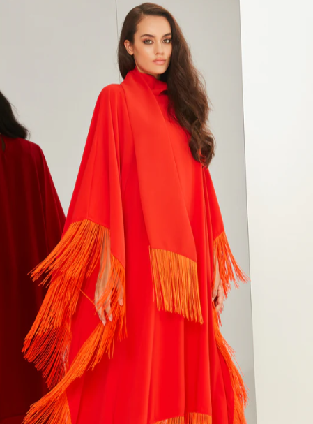 Orange Caftan with Fringe