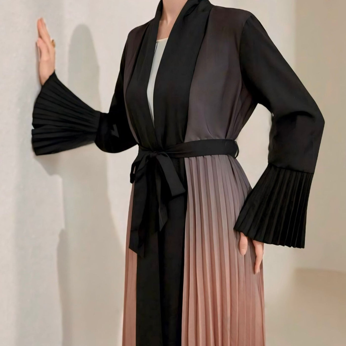 Haneen alsaify X Becosy  in ombre abaya with belt