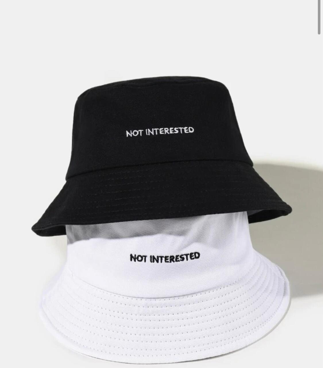 White "Not Interested" bucket hat