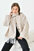 Beige Elegant Wool Coat Shawl